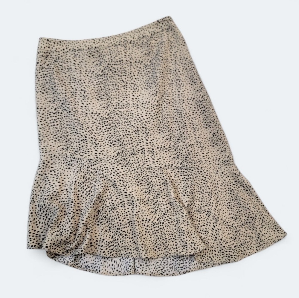 H Halston Asymetrical Animal Print  Skirt Size 6 Ruffle Flare